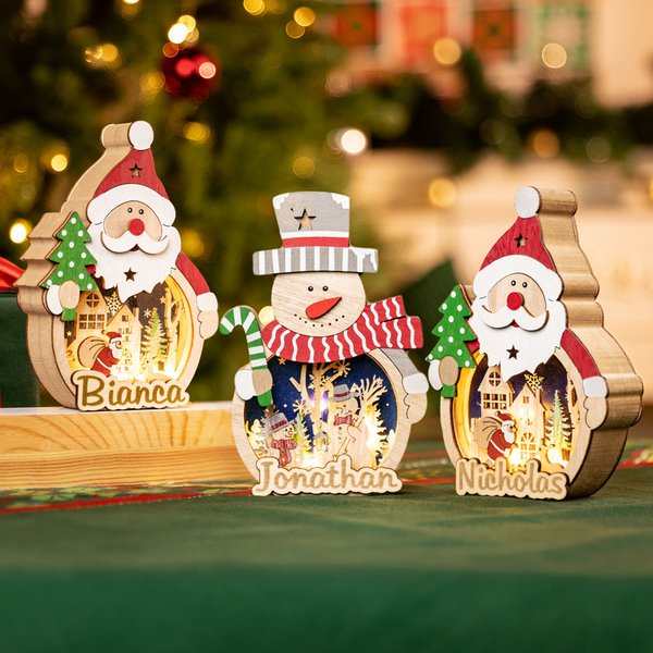 Personalised Santa Claus Snowman LED Light Wooden Ornament with Name Home Decor Christmas Gift for Family Friends