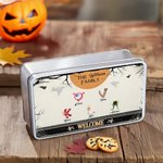 Personlig 1-8 Monster Initials Biscuit Tin Oppbevaringsboks med navn Bursdag Halloween Gave til barn Familie