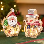 Personalised Santa Claus Snowman LED Light Wooden Ornament with Name Home Decor Christmas Gift for Family Friends
