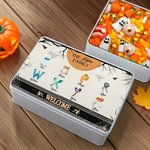Personlig 1-8 Monster Initials Biscuit Tin Oppbevaringsboks med navn Bursdag Halloween Gave til barn Familie