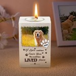 Personalized Paw Print Pet Photo Wooden Candle Holder with Name and Text Pet Loss Memorial Sympathy Gift for Pet Owner