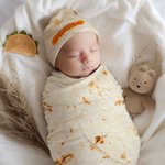 Personalised Tortilla Swaddle Blanket and Knot Hat Set with Name Birthday Baby Shower Gift for Newborns Babies