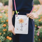 Personlig fødselsblomst sommerfugl Crossbody mobiltelefonveske med navn Reise Shoppingtilbehør Bursdagsgave til kvinner