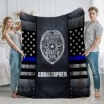 Spersonalizowana odznaka z flagą Cienka Niebieska Linia Miękki koc do rzucania z imieniem i nazwiskiem Dekoracja domu Prezent urodzinowy dla absolwentów policji