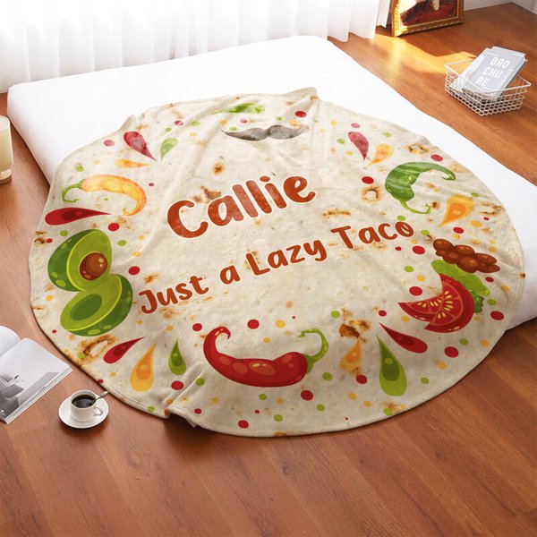 Spersonalizowany Śmieszny Miękki Okrągły Koc Tortilla z Imieniem i Tekstem Dekoracja Domu Urodziny Boże Narodzenie Prezent dla Najlepszego Przyjaciela Miłośnika Taco