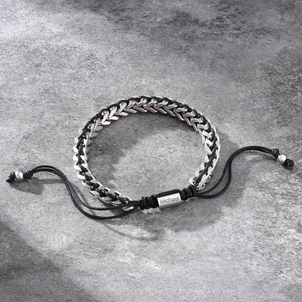 Personalizada delgada línea ajustable de acero inoxidable pulsera de cuerda trenzada con el nombre de cumpleaños Aniversario de regalo para la familia de amigos