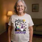 Personlig gammal trollkarl fladdermus Multicolor 100% Cutton T-shirt med titel och 1-10 namn Halloween kostym semestergåva för familj vänner