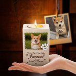 Personalized Paw Print Pet Photo Wooden Candle Holder with Name and Text Pet Loss Memorial Sympathy Gift for Pet Owner