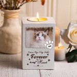 Personalized Paw Print Pet Photo Wooden Candle Holder with Name and Text Pet Loss Memorial Sympathy Gift for Pet Owner