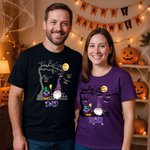Personlig gammal trollkarl fladdermus Multicolor 100% Cutton T-shirt med titel och 1-10 namn Halloween kostym semestergåva för familj vänner