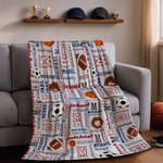 Personalised Basketball Soccer Rugby Word Cloud Soft Throw Blanket with Multiple Names and Initials Room Decor Birthday Gift for Boys