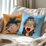 Housse de coussin personnalisée en forme de dessin animé de grand-mère avec nom Décoration d'intérieur Anniversaire Noël Cadeau pour Maman Grand-mère