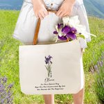 Personalized Birth Flower Time Canvas Tote Bag with Name and  PU Leather Handle Wedding Party Birthday Gift for Women