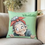 Housse de coussin personnalisée en forme de dessin animé de grand-mère avec nom Décoration d'intérieur Anniversaire Noël Cadeau pour Maman Grand-mère