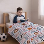 Personalised Basketball Soccer Rugby Word Cloud Soft Throw Blanket with Multiple Names and Initials Room Decor Birthday Gift for Boys
