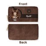 Personalized Retro Cartoon Cat Large PU Leather Name Hand Wallet with Multiple Compartments Metal Zipper Birthday Anniversary Gift for Cat Pet Lovers