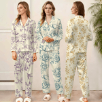 Personalisierte rustikale Blume Toile De Jouy Damen Pyjamas Set mit Namen täglichen Gebrauch Jahrestag Geburtstag Geschenk für Frauen