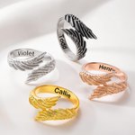 Personalizado Ángel de la Guarda Alas Ajustable Abierto Anillo con Nombre Grabado Memorial Regalo para Amigos de la Familia