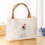 Personalized Birth Flower Time Canvas Tote Bag with Name and  PU Leather Handle Wedding Party Birthday Gift for Women