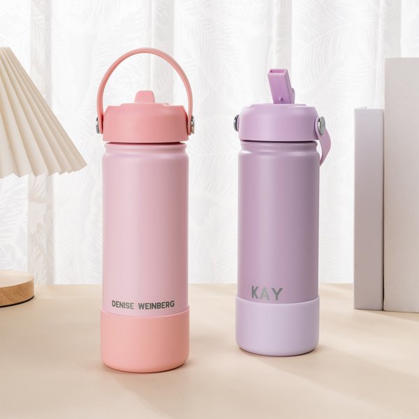 Personalized Engraved Name 18 oz Insulated Water Bottle with Handle and Straw Back to School Birthday Travel Gift for Kids Friends Family