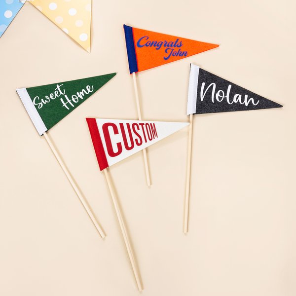 Personalized Multicolored Mini Pennant with Text and Stick Back to School Graduation Party Game Day Gift for Students Sports Fans