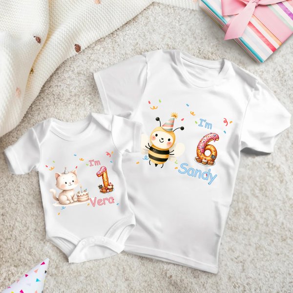 Gepersonaliseerd Schattig Leeuw Hond Dieren 100% Katoenen Baby Bodysuit Kid T-shirt met Naam Verjaardagscadeau voor Baby's Kinderen