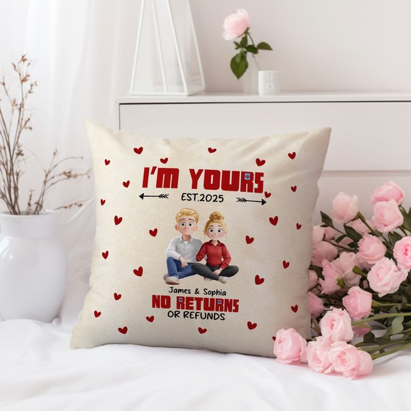 Personalised Cute 3D Cartoon Couple Soft Cushion Cover with Name and Text Valentine's Day Birthday Anniversary Gift for Couples Lovers