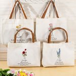 Personalized Birth Flower Time Canvas Tote Bag with Name and  PU Leather Handle Wedding Party Birthday Gift for Women