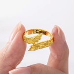 Personalizado Ángel de la Guarda Alas Ajustable Abierto Anillo con Nombre Grabado Memorial Regalo para Amigos de la Familia