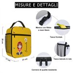 Borsa pranzo impermeabile e termica personalizzata con personaggio in stile cartone animato fiore e nome regalo di rientro a scuola per bambini