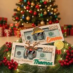 Personalized Santa Claus Hat with Glasses Wooden Money Holder with Name and Year Funny Christmas Gift for Kids Family