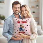 Personalised Cute 3D Cartoon Couple Soft Cushion Cover with Name and Text Valentine's Day Birthday Anniversary Gift for Couples Lovers