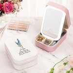 Boîte à bijoux personnalisée en cuir PU avec miroir LED trois couleurs ajustable et texte Nom Date Voyage Cadeau d'anniversaire essentiel pour les femmes