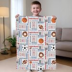 Personalised Basketball Soccer Rugby Word Cloud Soft Throw Blanket with Multiple Names and Initials Room Decor Birthday Gift for Boys