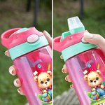 Gourde 475 ml Personnalisée avec Motifs Ours Lion Animaux et Nom avec Paille et Anse Cadeau Anniversaire Rentrée Scolaire pour Enfants