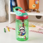 Gourde 475 ml Personnalisée avec Motifs Ours Lion Animaux et Nom avec Paille et Anse Cadeau Anniversaire Rentrée Scolaire pour Enfants