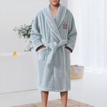 Personalised Absorbent Fluffy Cartoon Dinosaur Cat Pineapple Pattern Embroidered Kid Flannel Bathrobe with Name Birthday Gift for Boys Girls
