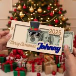 Personalized Santa Claus Hat with Glasses Wooden Money Holder with Name and Year Funny Christmas Gift for Kids Family