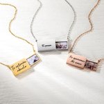 Collar relicario personalizado cuadrado extraíble con foto y texto grabado regalo de cumpleaños o aniversario para ella