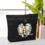 Borsa tote con cerniera personalizzata con personaggio nome e corona floreale a cuore accessorio da viaggio regalo di compleanno per amici e famiglia