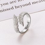 Personalizado Ángel de la Guarda Alas Ajustable Abierto Anillo con Nombre Grabado Memorial Regalo para Amigos de la Familia