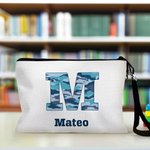 Personalised Camouflage Stripes Initial Number Makeup Bag with Name Birthday Christmas Gift for Family Friends