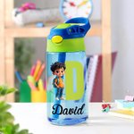 Personalised Cartoon Character 16 oz Kid Water Bottle with Name and Initial Outdoor Activities Birthday Christmas Back to School Gift for Kids