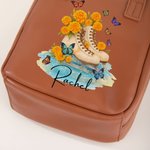 Personalized Skate Birth Flower Name Portable PU Leather Makeup Bag with Handle Travel Accessories Birthday Gift for Skate Lovers Girls
