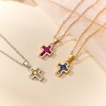 Personalizado Tiny Birthstone Cruz Collar Dainty Jewelry Birthday Communion Gift for Christian Catholic Women