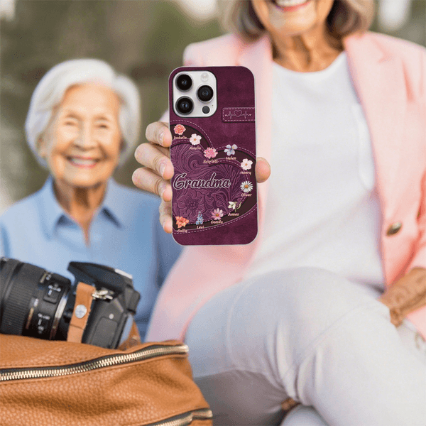 Personalizada Multicolor Corazón Nacimiento Flor Funda de Teléfono para iPhone con 1-12 Nombres y Título Cumpleaños Aniversario Navidad Regalo para Mamá Abuela