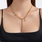 Personalised Four-Pointed Star Pendant Double Chain Necklace with Birthstone Dainty Family Jewellery Birthday Anniversary Gift for Women