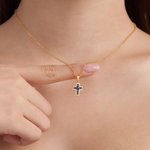 Personalizado Tiny Birthstone Cruz Collar Dainty Jewelry Birthday Communion Gift for Christian Catholic Women