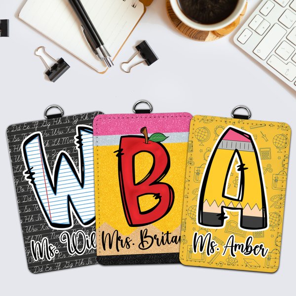 Personalized Apple Pencil Initial Card Holder with Name Back to School Teacher's Day Appreciation Gift for Teachers