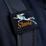 Étiquette d'identification BCD personnalisée avec nom brodé - Motif de plongeuse - Cadeau de vacances pour les amateurs de plongée